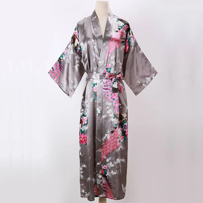 Satin Sleepwear Loose Female Silky Bathrobe Women's Satin Kimono Nightgowns Long Floral Robes Wedding Bridesmaid Bridal Bathrobe