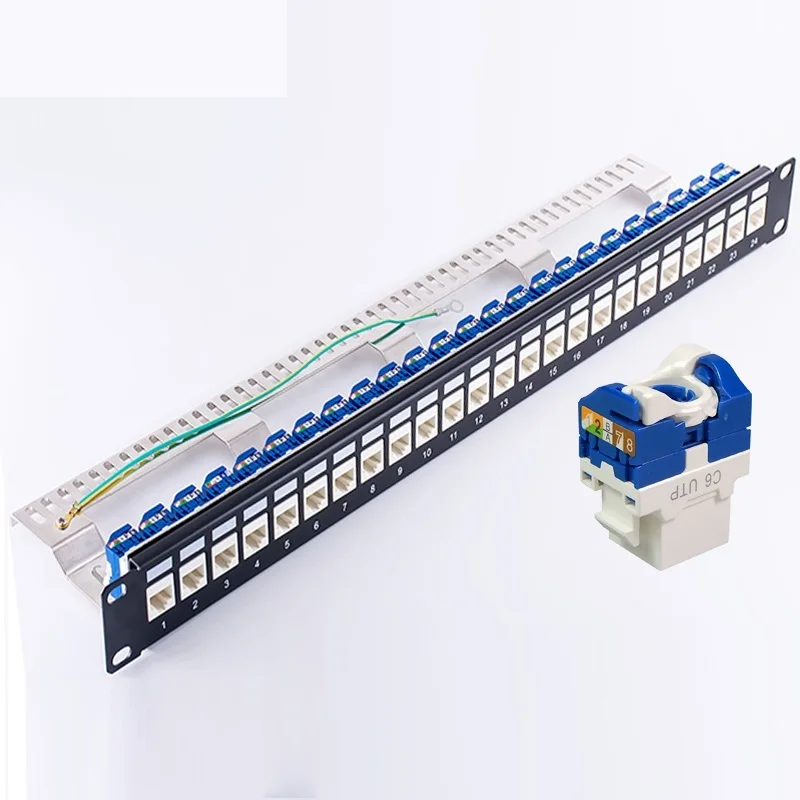 

Патч-панель без инструментов с 24 штекерами, модульная розетка CAT6 RJ45 Keystone Jack для 19 дюймов, крепление в стойку, Интернет