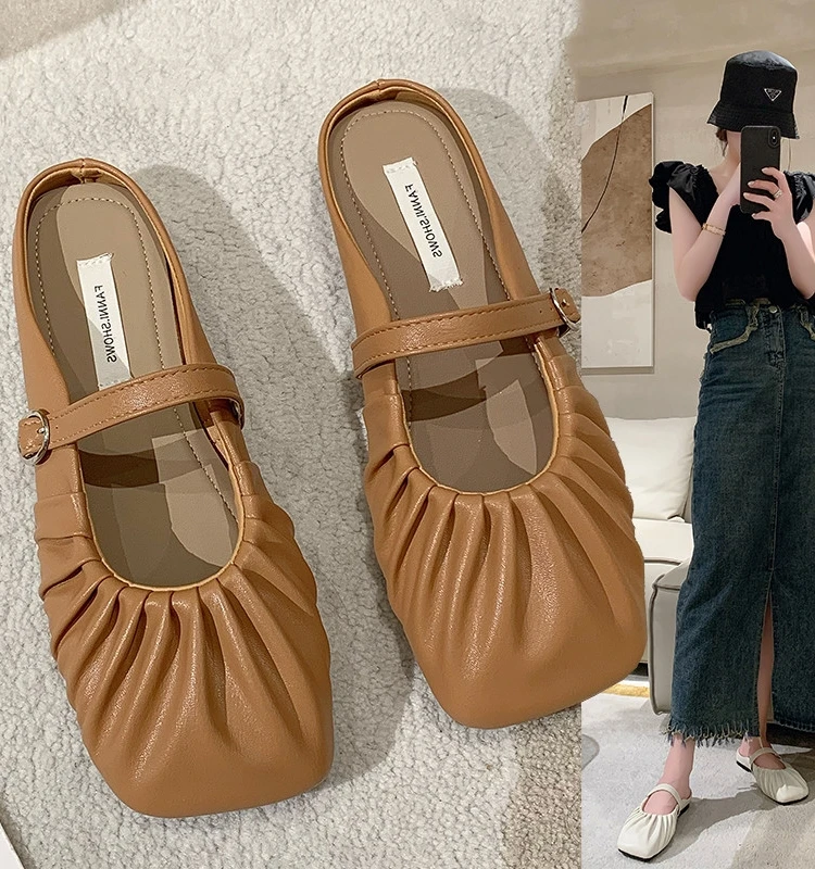 

Shoes Woman 2023 Female Slippers Low Cover Toe Shallow New Soft Flat Summer Concise Scandals Bonded Leather PU Casual Rubber Bas