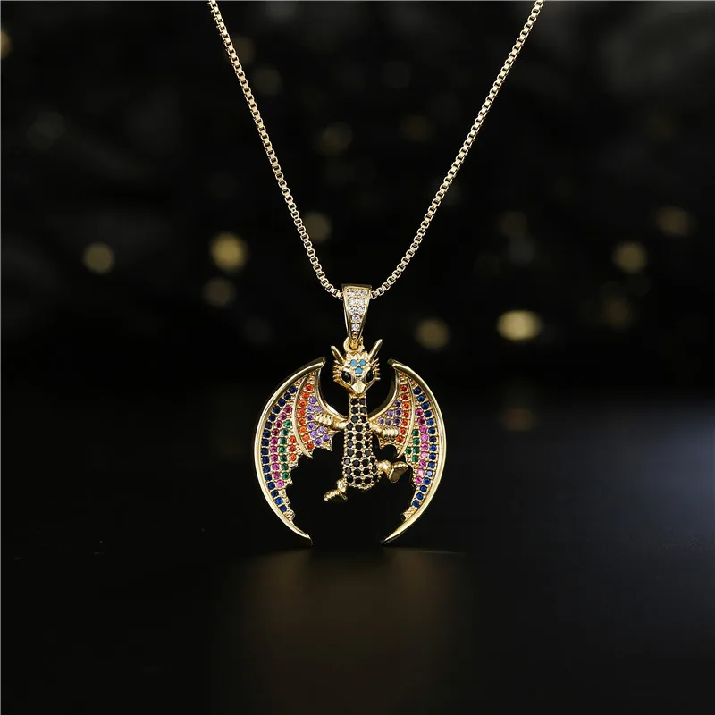 

Новое поступление в 2021 году, Лидер продаж, европейские и американские подвески в стиле хип-хоп, ожерелье с красочным цирконием и драконом, популярный стиль