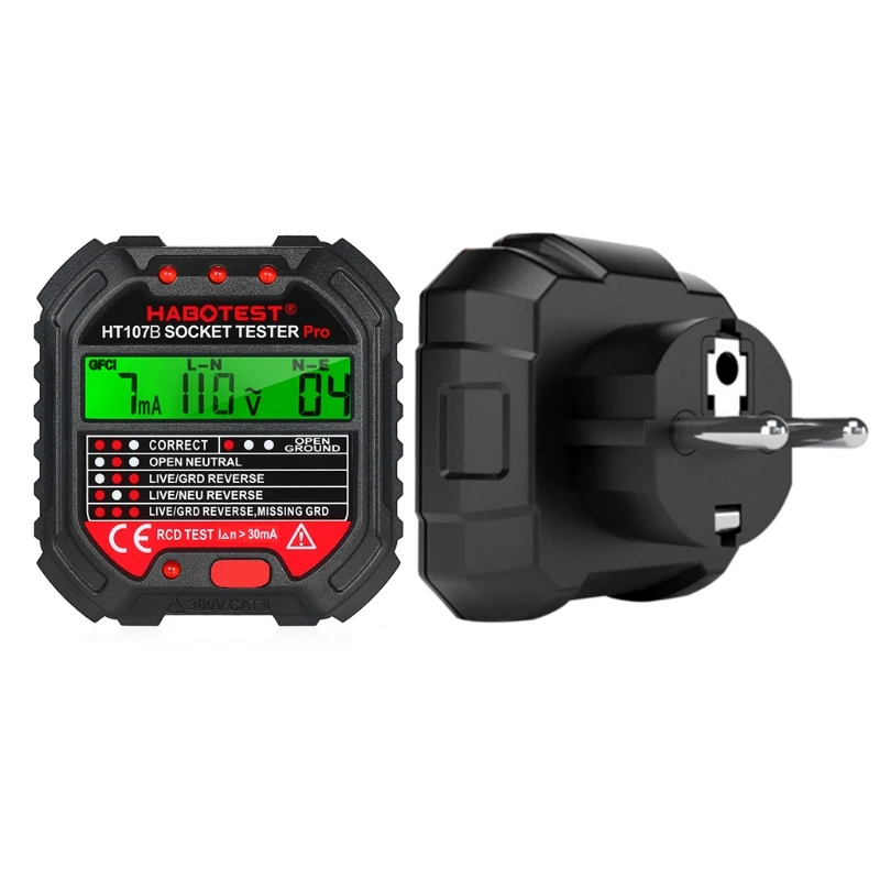 

HT107 Socket Tester Voltage Line Tester RCD Voltage Measurement EU/UK/US Plug