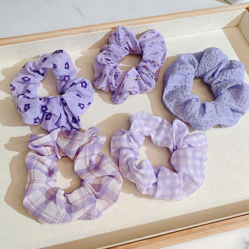 

Simplicity Hair Bands Lattice Hair Ties Woman Large Intestine Catharanthus Roseus Blue Broken Flower Accessories Tie Girls Band