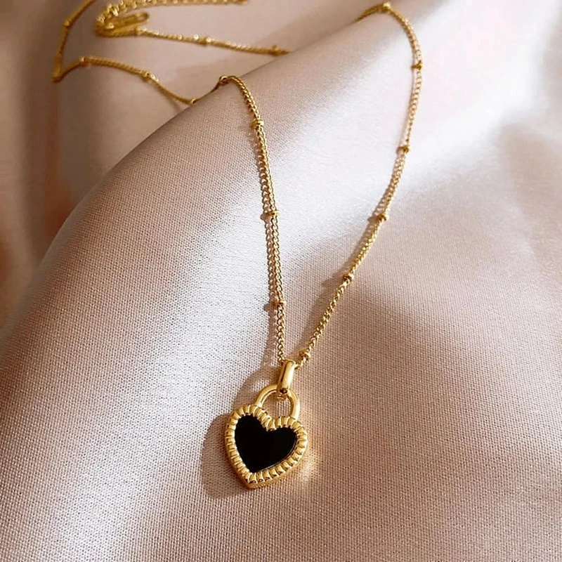 2023 Vintage Double Sided Heart Pendant Necklace For Women Girl Clavicle Chain Choker New Fashion Trendy Jewelry Gift Party