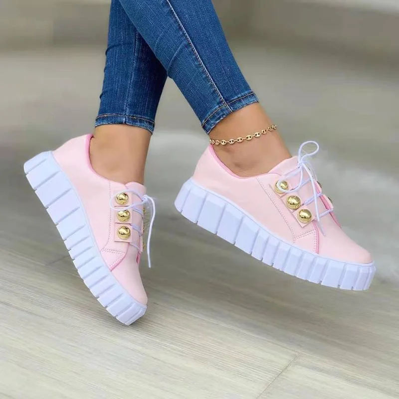 

2022 Shoes Women Sneakers White Round Head Platform Causal Sports Student Cute Pink Girl Lolita Fashion Flats 2021 Spring