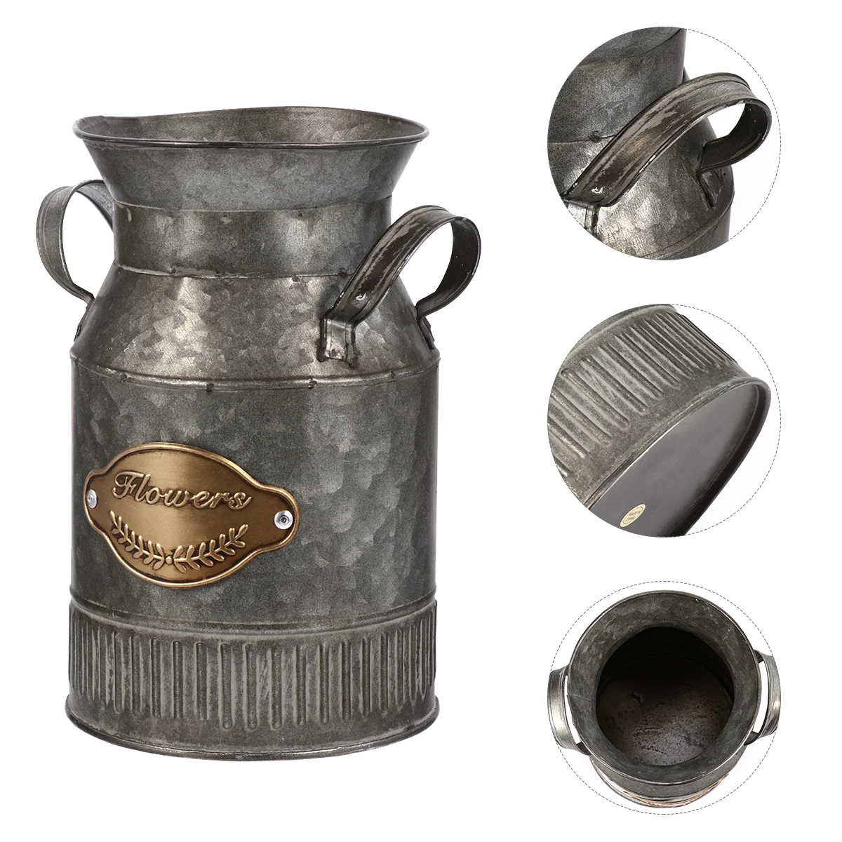 

Vase Metal Flower Bucket Jug Can Chic Shabby Farmhouse Galvanized Vintage Rustic Planter Country Pitcher Pot Dried French