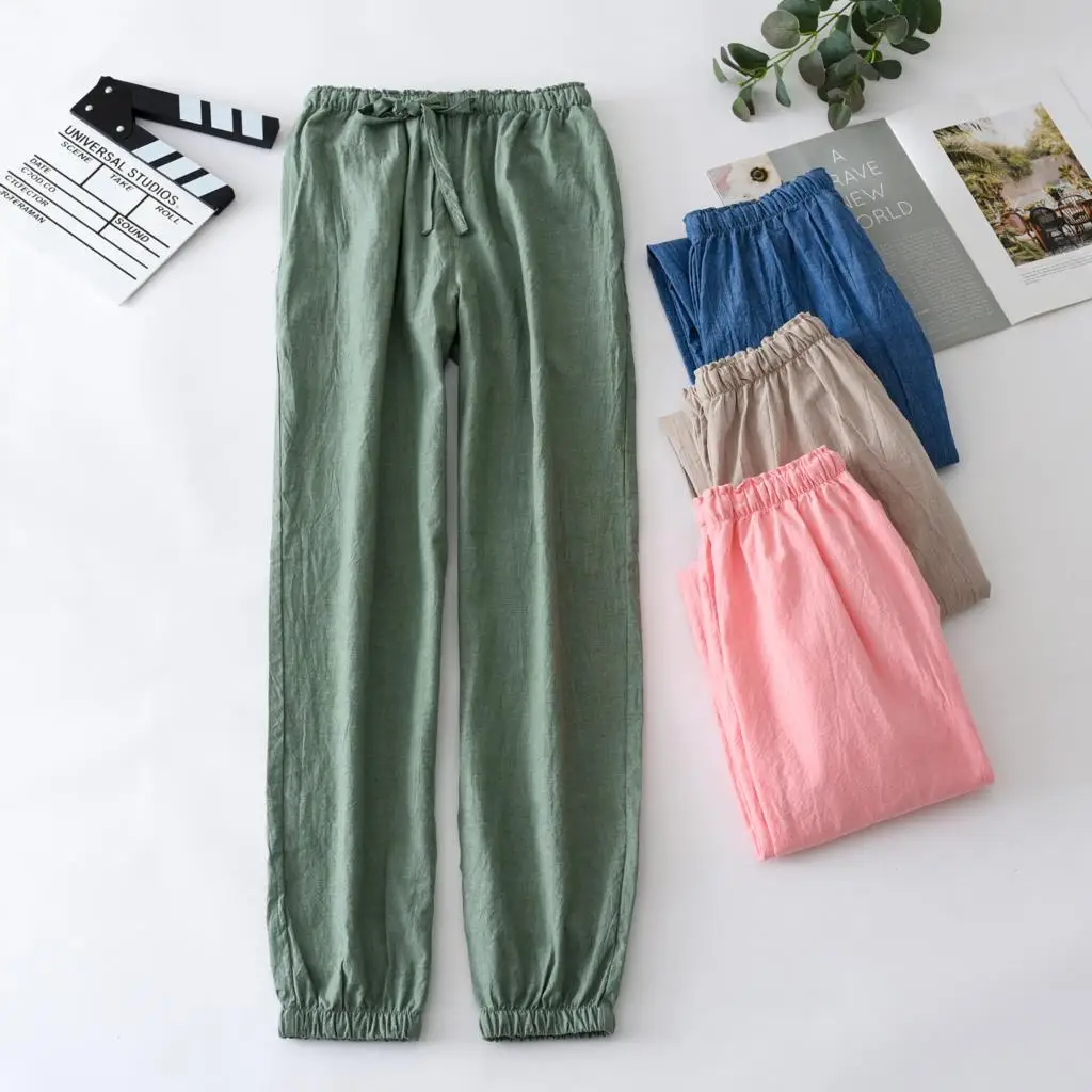 

Men's Pajamas Cotton Gauze Trousers Loose Sleep Pants Women Pyjama Trousers Bottoms Sleepwear Short for Couples Pijama Hombre