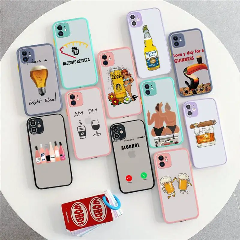 

Beer Alcohol Vodka Phone Case for iPhone X XR XS 7 8 Plus 11 12 13 pro MAX 13mini Translucent Matte Shockproof Case