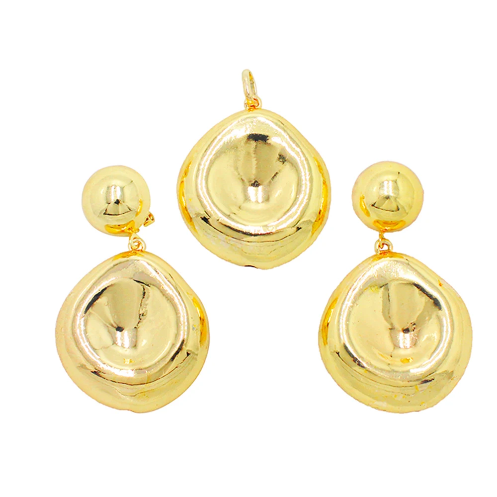 

Sunnesa Big Hollow Biscuit Smooth Round 18k Gold Plated Wedding Gift Birdal Dubai Elegant Jewelry Set Drop Earrings For Women