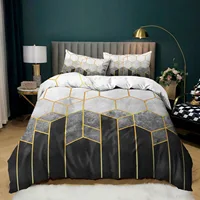 Honeycomb Duvet Cover Set Queen Size Geometric Bedding Set Microfiber Gold Hexagon Comforter Cover Black Gradient Quilt Cover