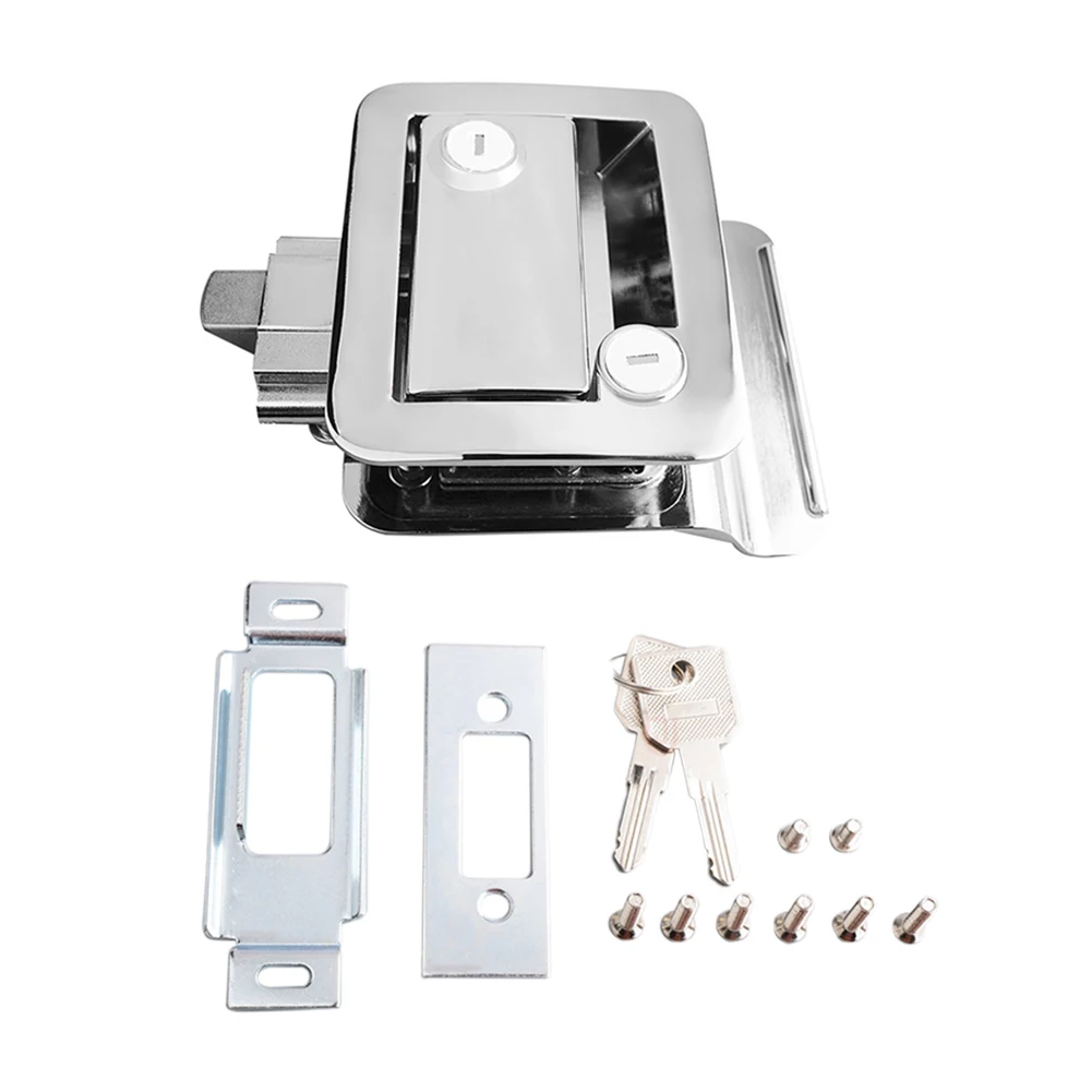 

Rv Camper Door Lock Transportation Equipment Double Lock Cylinder Zinc Alloy Door Lock Inside and Outside Lock(Silver)