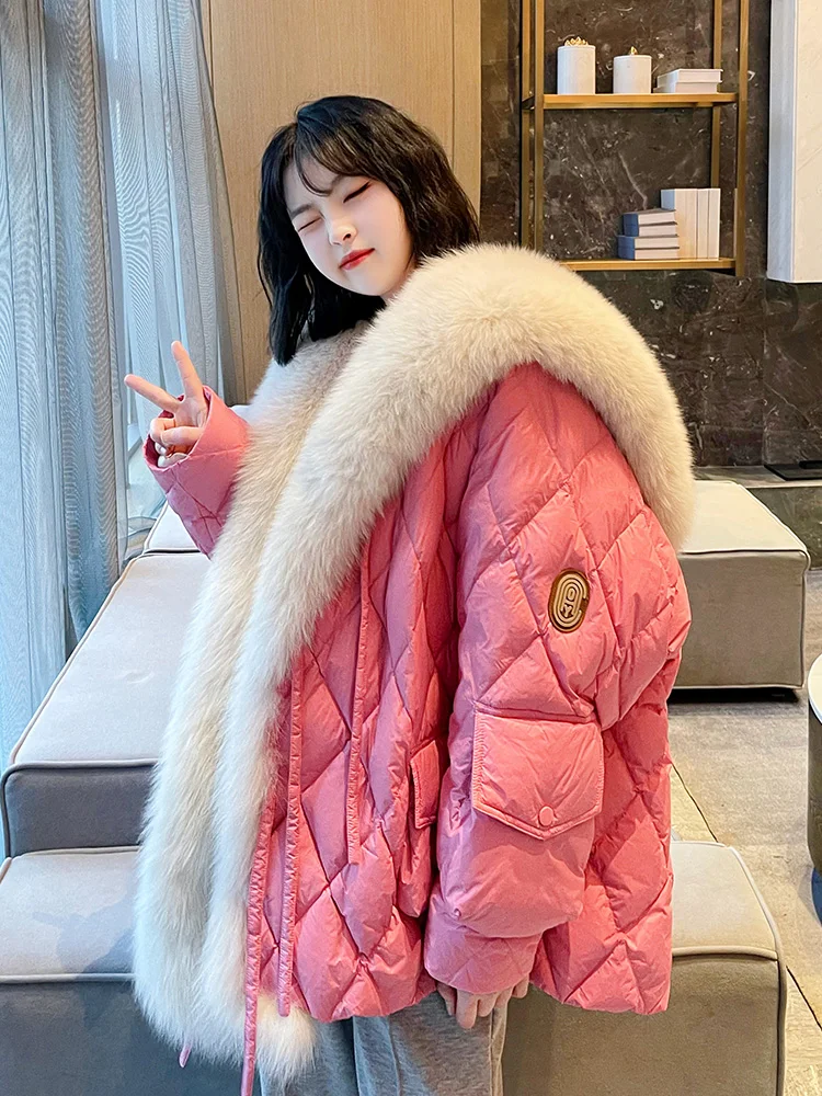 Coat Women Winter Jacket 2022 New Cotton Parkas Detachable Faux Fur Navy Mid-Length Overcome