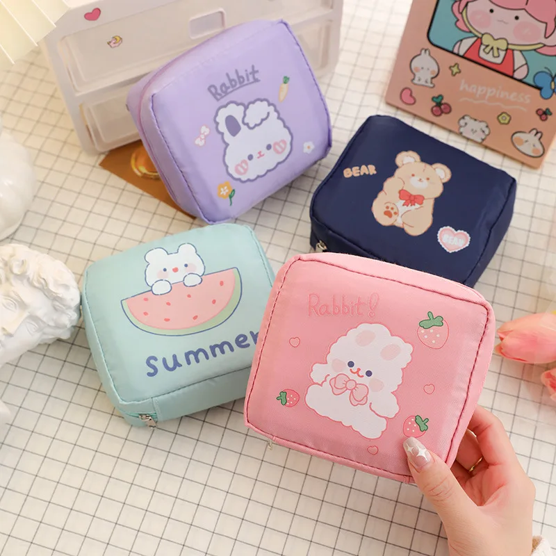 

Travel Mini Makeup Bags Cartoon Sanitary Napkin Towels Bag Korean Style Small Money Card Lipstick Earphone Storage Cosmetic Bag