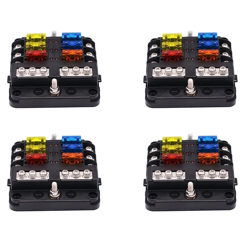 

4X 6-Way Waterproof Fuse Block,With LED Indicator 12 Circuits With Negative Marine Fuse Box For Dc 12/24V Car RV Truck