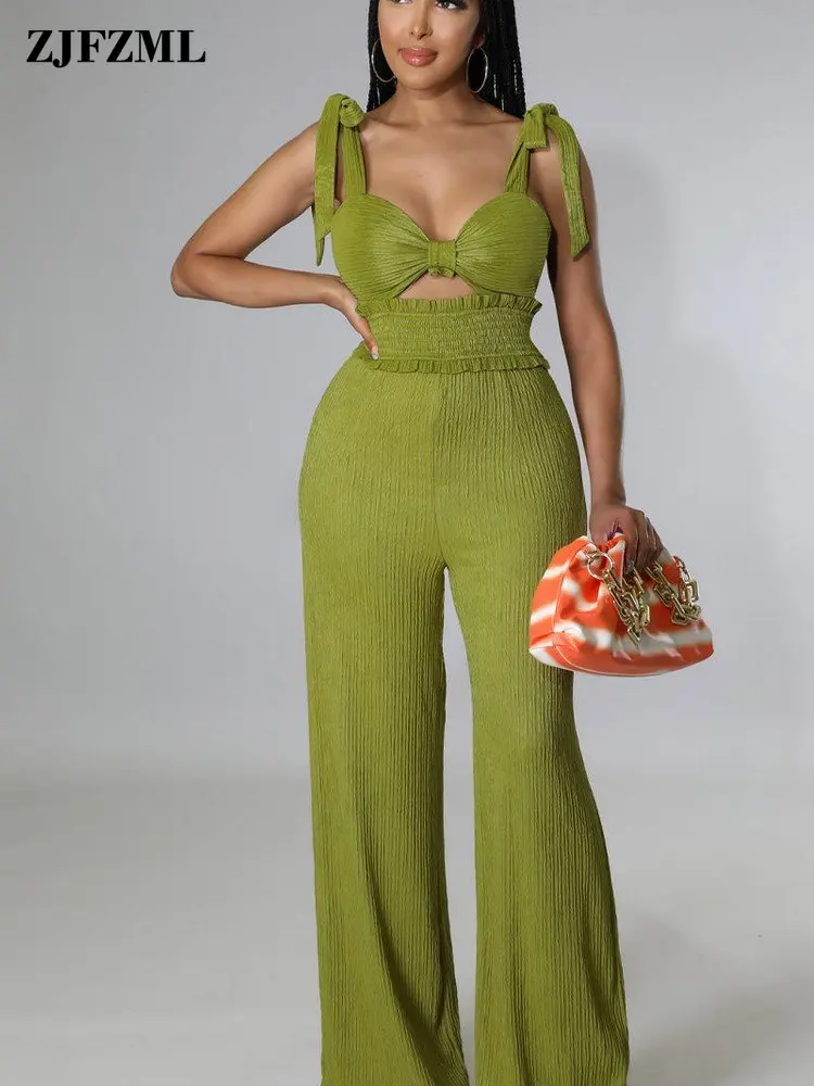 

Женский элегантный комбинезон с рюшами в стиле бохо, привлекательный комбинезон с открытыми плечами, комбинезоны с широкими штанинами, летняя одежда с поясом и вырезами, полная длина