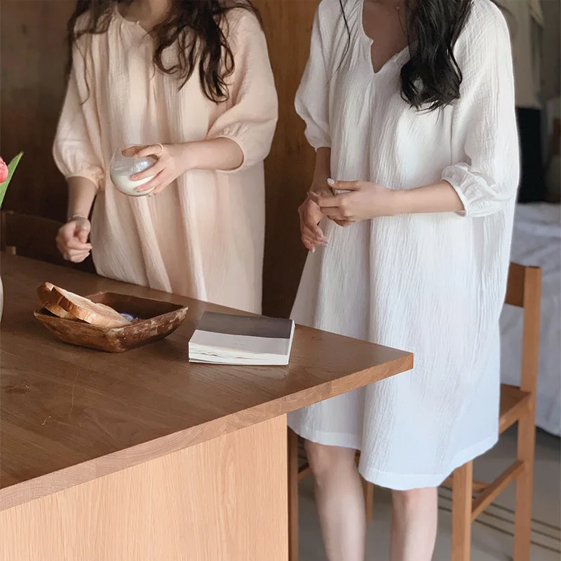 

Aransue Korean Style Female Spring and Summer Cotton Dress Lovely Girl Casual Clothes Soft Robe