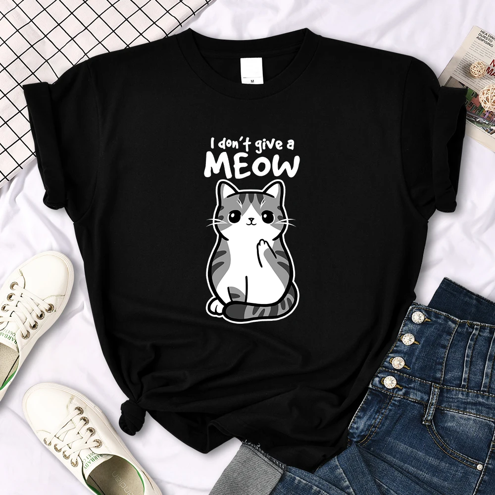 

Rheaclot I Don't Give A Meow Women's Animal Shirts Summer Cotton T-shirts Female Cat Lovers Daily Tees Tops