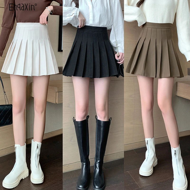 

Модная женская шерстяная юбка EHQAXIN, Новая повседневная трапециевидная плиссированная облегающая короткая юбка с высокой талией в универсальном студенческом стиле для девушек