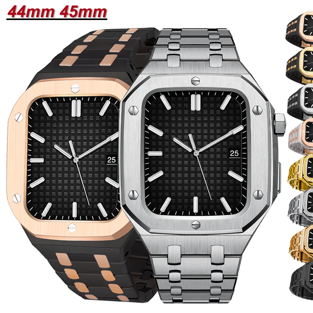 

Luxury Cover Set for Apple Watch Series se 44 45MM Stainless Steel Mod Kit Frame for iWatch 7 6 5 4 45mm 44mm Modification Case
