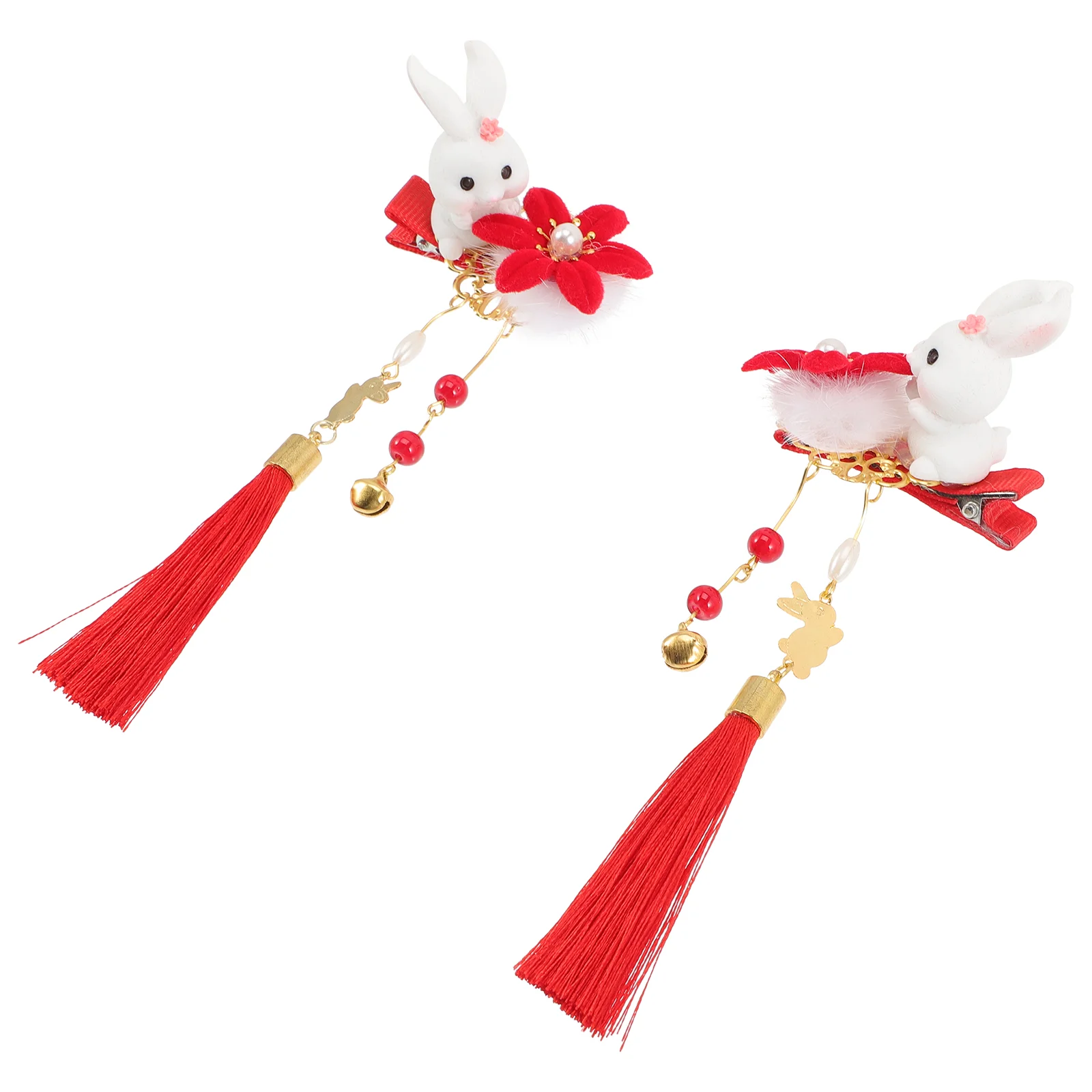 

2 Pcs Barrettes Girls Bunny Hairpin Clips Hairpins Kids Tassel Headdress Fabric Teen Baby