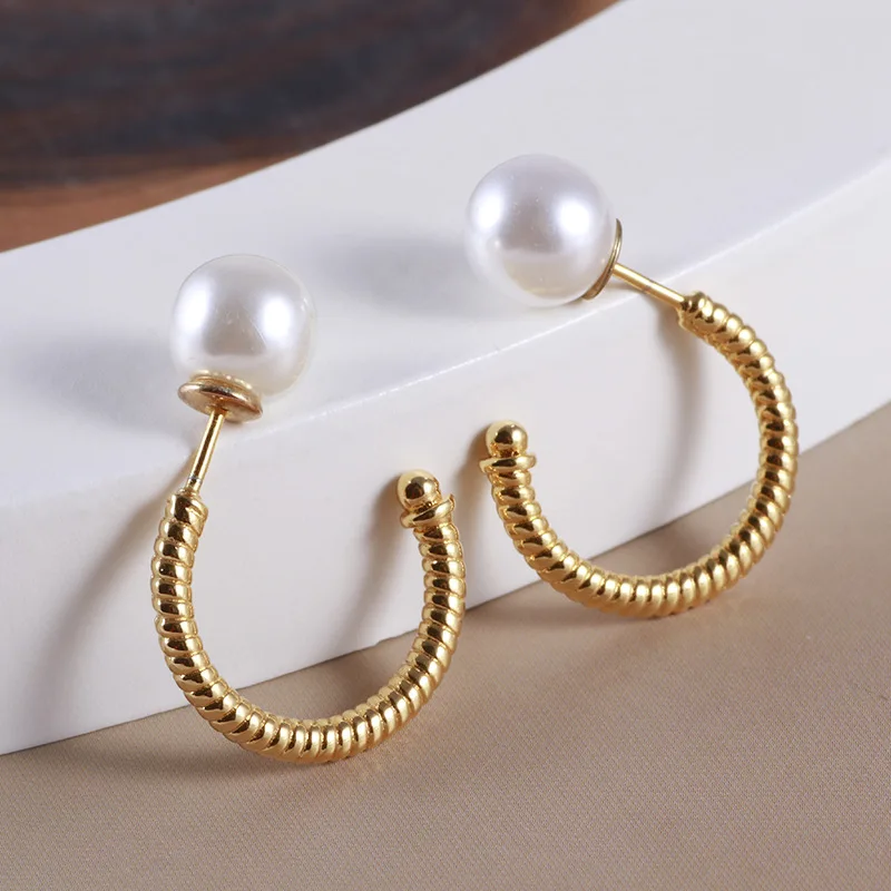 

Fashion simple spiral C-shaped open pearl earrings