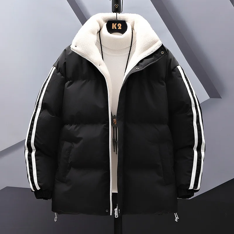 

Мужская хлопковая куртка, зимняя толстая и теплая повседневная спортивная куртка в полоску с воротником-стойкой, Модная молодежная универсальная хлопковая куртка