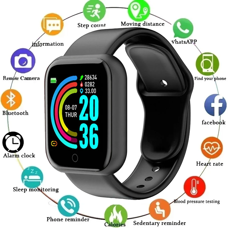 

D20 Smart Watch Men Women Heart Rate Blood Pressure Monitor Fitness Tracker Bracelet Watches Y68 Smartwatch for Android IOS