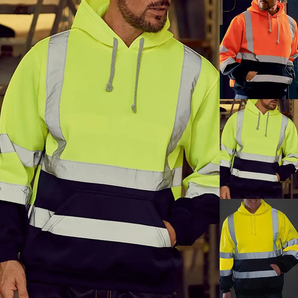 

Men Hoodie Long Sleeve Pullover Top Sweatshirt Reflective High Visibility Coat