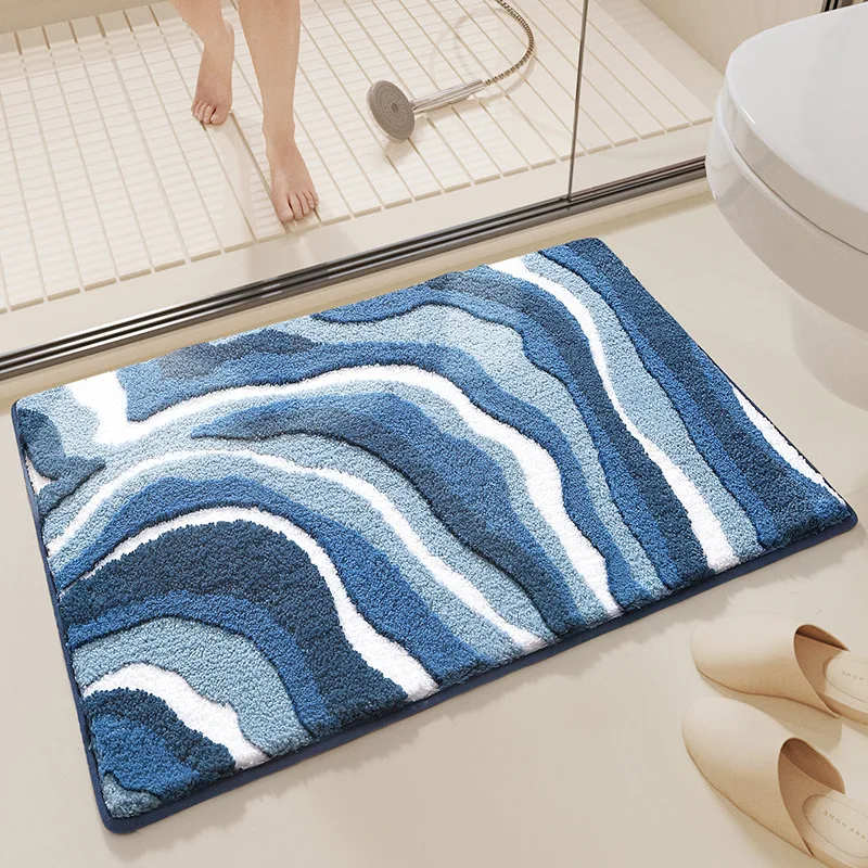 

Bathroom Rug Striped Bath Mat Tufted Bathtub Floor Rug Soft Fast Drying Shower Carpet Quick Water Absorb Rug Laundry Doormat