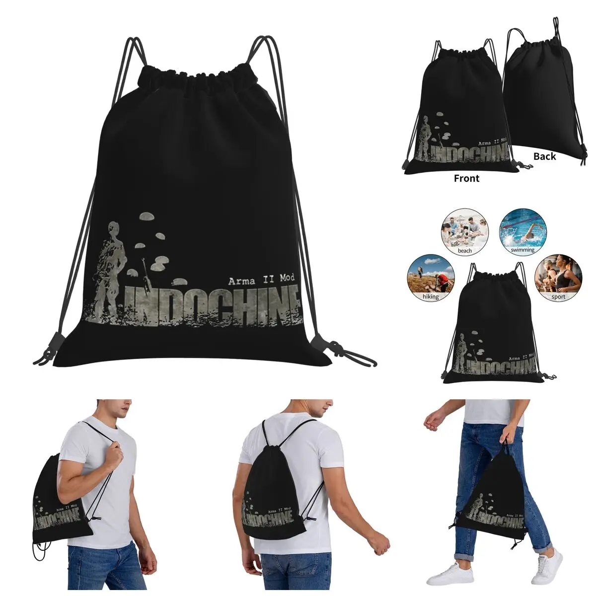 

Indochine Pop Rock And New Wave Band Est Drawstring Bags Gym Bag Funny Backpack Humor Graphic Rucksack