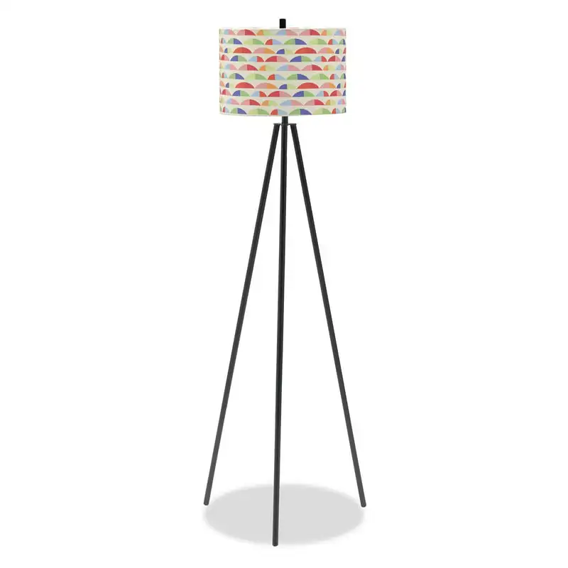 

Colorful Fabric Abstract Shade with Black Metal Tripod Floor Lamp by Drew Barrymore Flower
