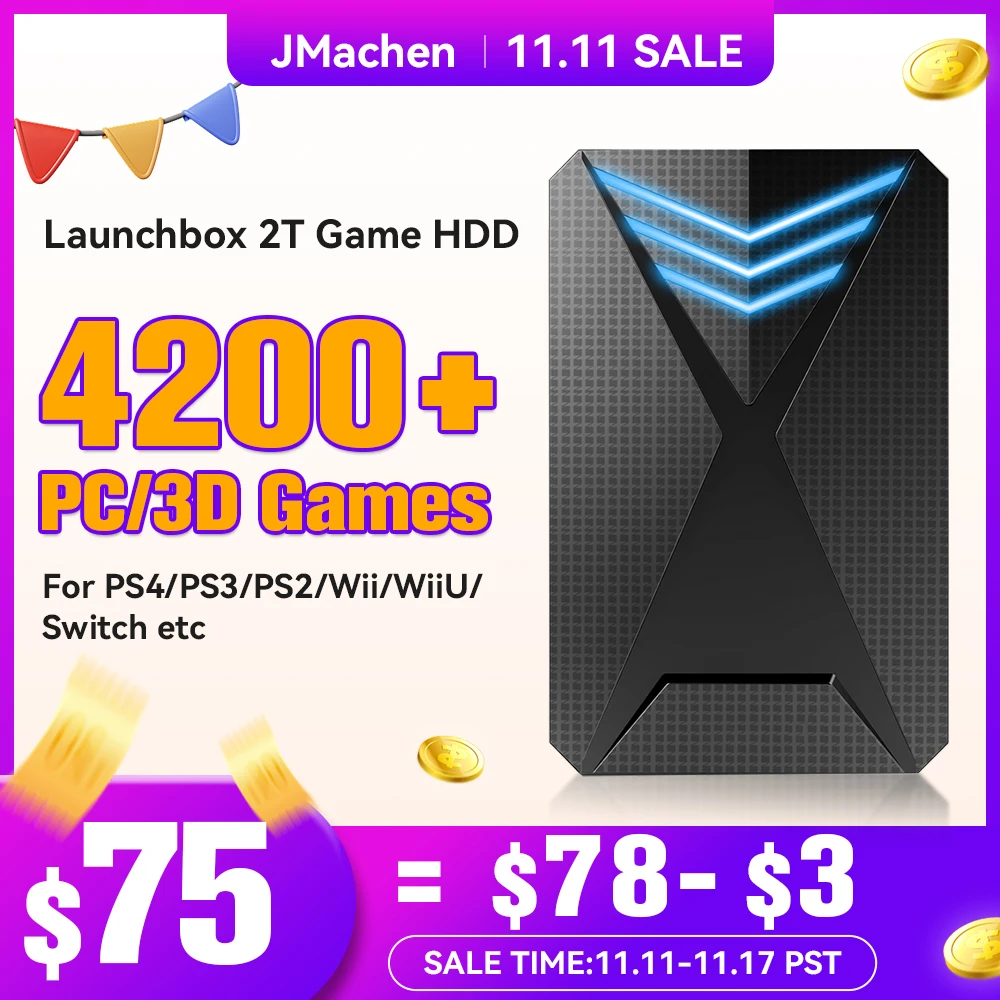 

Launchbox 2T Game Hard Drive Disk for PS4/PS3/PS2/Wii/WiiU/GAMECUBE etc with 4000 3D/PC Games Portable Game Console For Laptop