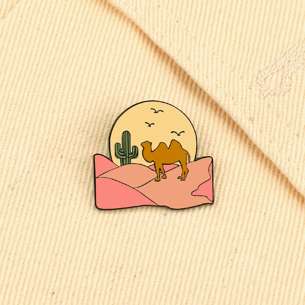 Эмалированные булавки в виде мультяшного пейзажа брошь пустыне верблюжья кактус