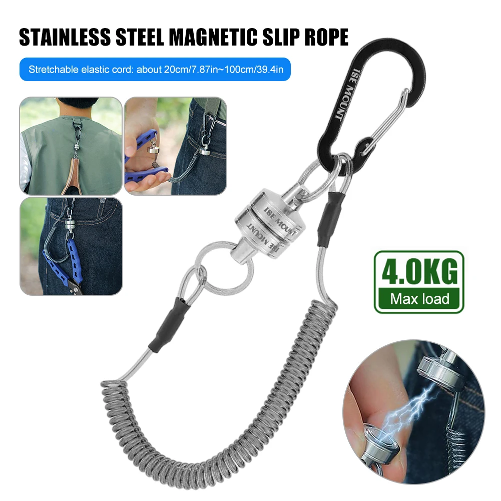 

Strong Magnetic Quick Release Clips Net Holder with Fishing Coiled Lanyard Aluminum Carabiner Buckle for Fly Fishing