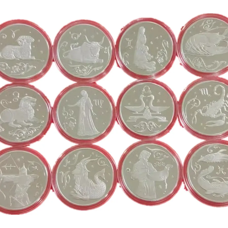 

12 Constellation Collectible Coins Zodiac Medallion Gold Commemorative Coin Metal Craft silver Plated Badge Medal