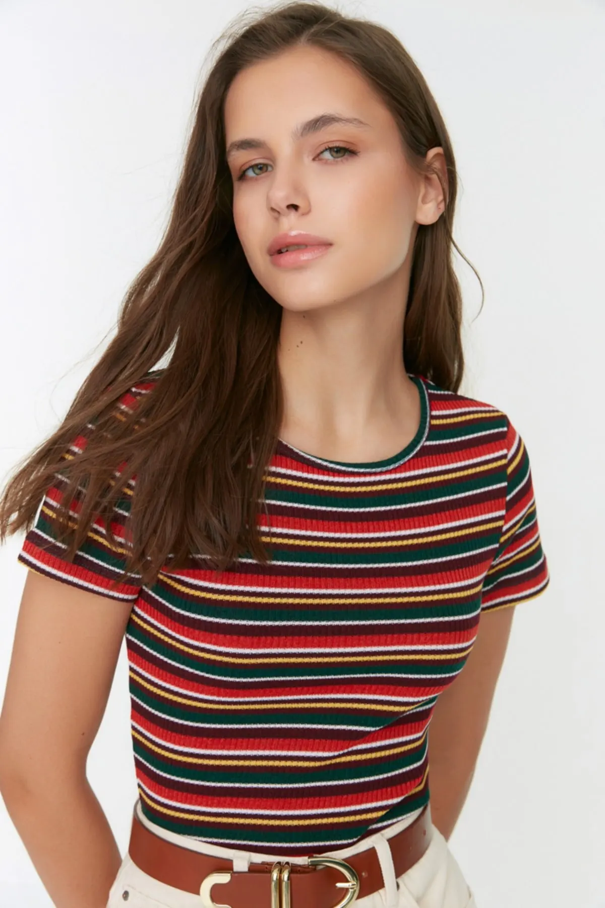 

Women's Summer Crop Top Blouse Multi Color Striped Crop Knitted Blouse Casual Tank Top Vest Blouse