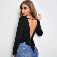 bassic black tees 2022 new long sleeve tie up backless t shirts women streetwear casual purple fashion clothing blusas mujer xl