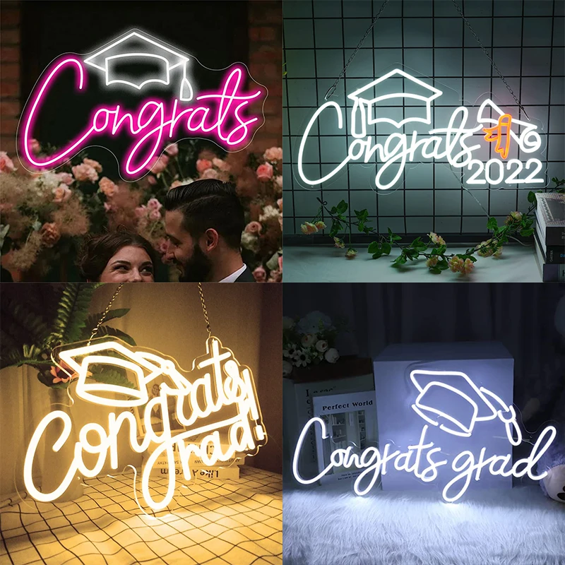 Congrats Grad LED Neon Night Light Sign for Graduation Wall Art Sign Night Lamp Birthday Gift Wedding Party Neon Lamp Home Decor