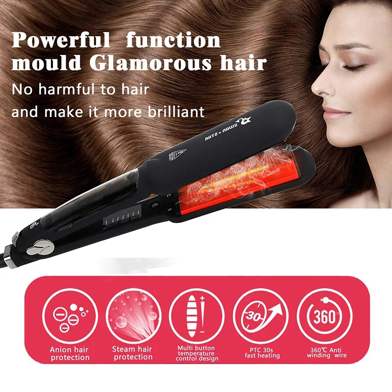 Hair Straightener Ceramic Infrared Professional Steam Hair  Iron Vapor Spray Flat Straightening Styler Machine