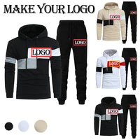 custom logo brand men tracksuit 2 pieces sets spring autumn patchwork hoodiesjogger pants casual fashion sports suit clothing