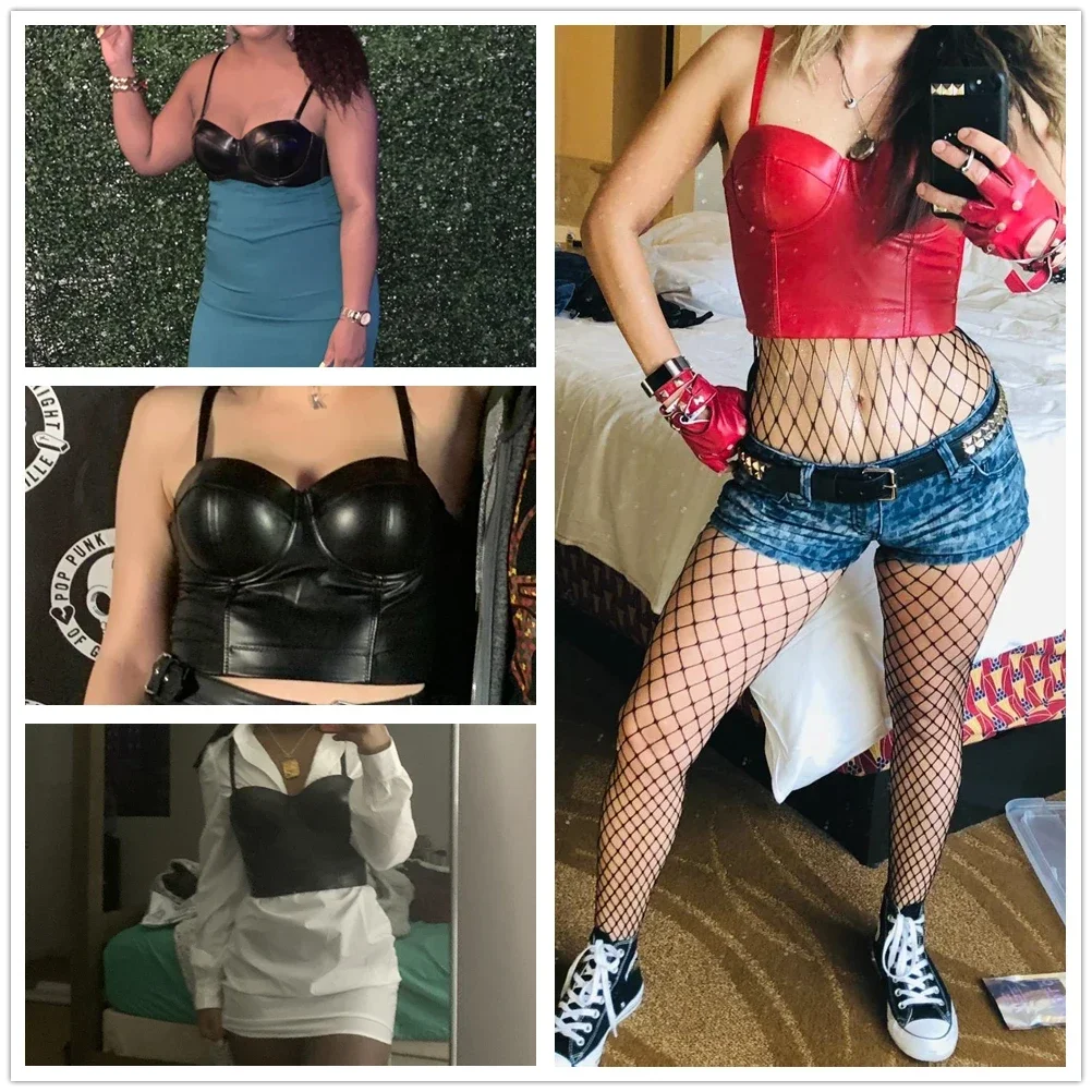 Летняя базовая майка из искусственной кожи женская блузка с эффектом пуш-ап