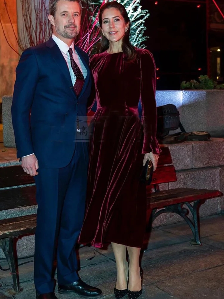 

Женское бархатное платье-миди с длинным рукавом, Элегантное повседневное и вечернее платье принцессы из высококачественного бархата, весн...