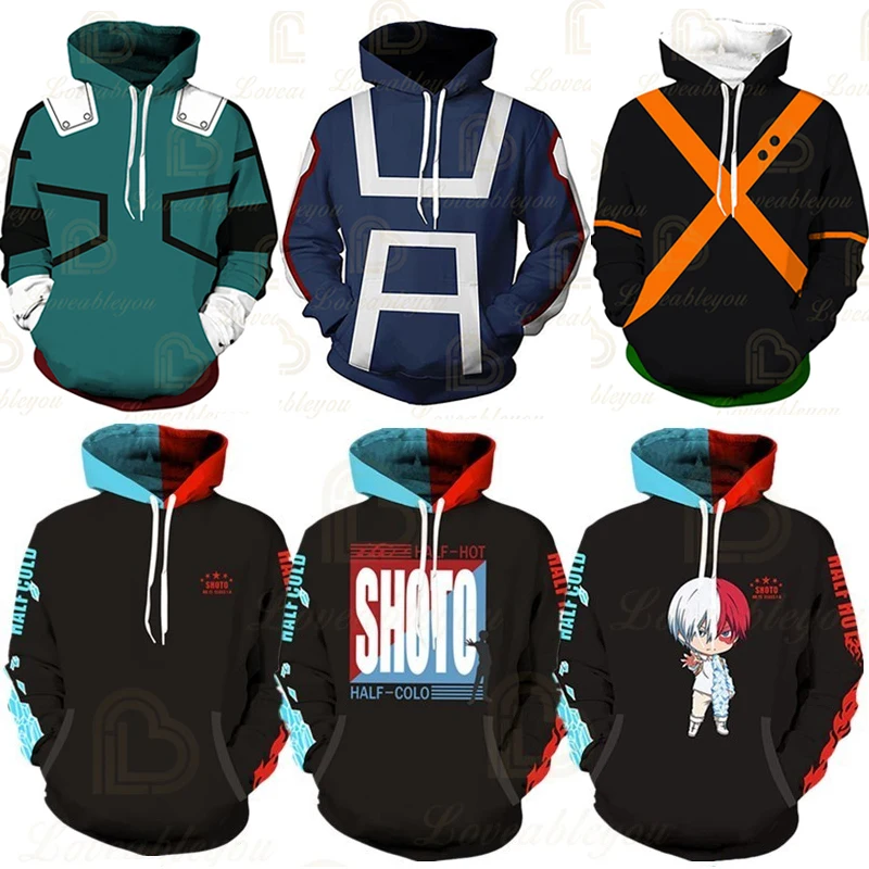 

New Anime Hero Academia Zipper Sweatshirts Bakugou Todoroki Hoodies Men Women Cosplay Costume Hoodies Jackets