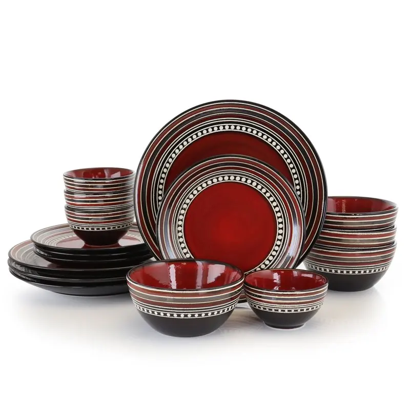 

Cafe Versailles 16 Pieces Double Bowl Dinnerware Set-Red