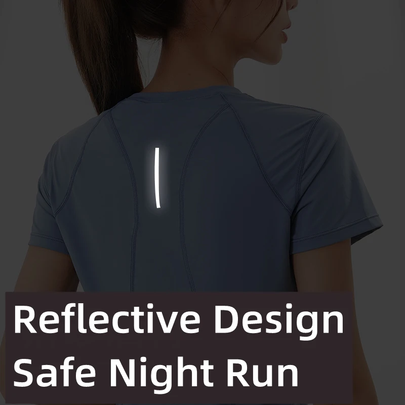 2022 Woman Short Sleeve Shirt Elastic Yoga Mesh Sports T Shirt Fitness Women's Gym Tee Back Reflective Night Running Safety Tops