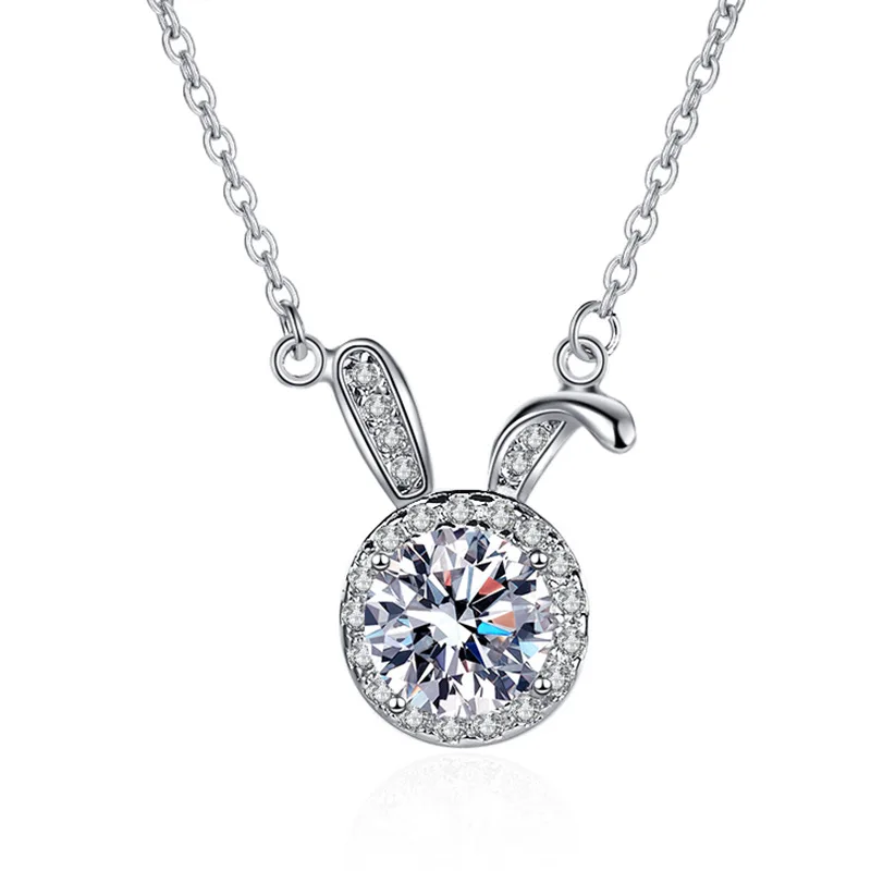 

Jewelry S925 Silver Moissanite Necklace Female Cute Rabbit Slim Setting Pendant Clavicle Chain Fashion