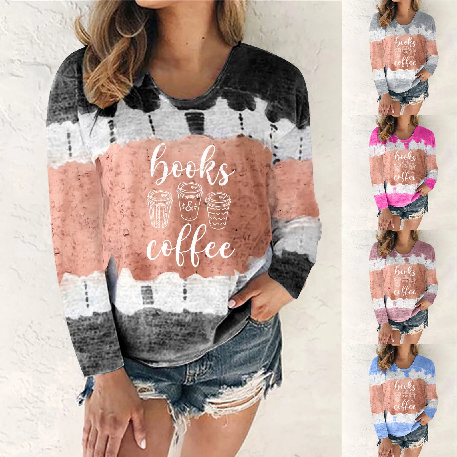 

Женская футболка с длинным рукавом и круглым вырезом, свободного покроя