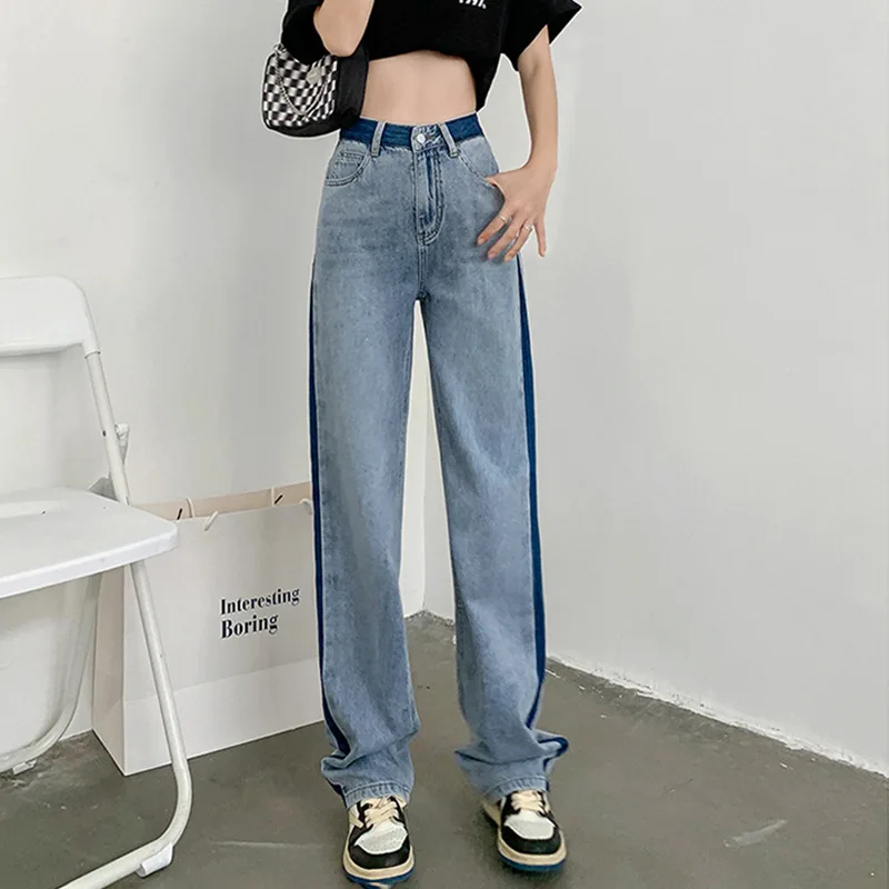 

Streetwear Vintage Blue Trend Loose Jeans Women High Waist Korean Fashion Wide Leg Denim Trousers Straight Baggy Pants Female