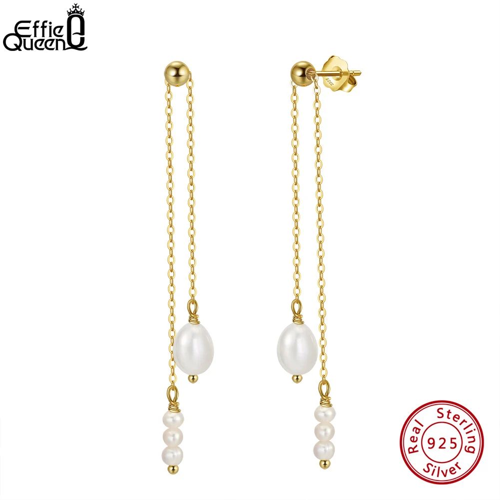 Длинные висячие серьги Effie Queen из 14-каратного золота 925 пробы 5-6 мм