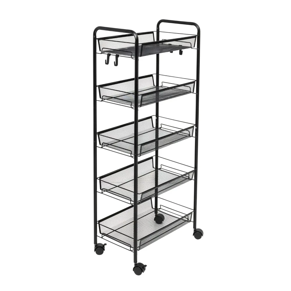 

5-Tier Rolling Storage Cart on Wheels, Black Shelf Kitchen Organizer