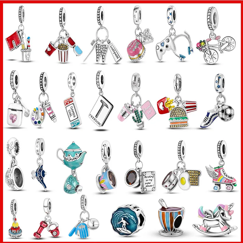 

Шармы Plata De Ley 925, Шарм для пирожных, гамбургеров, кофе, пива, бусины для оригинального браслета, браслета, ювелирных изделий, бусины, аксессуар...